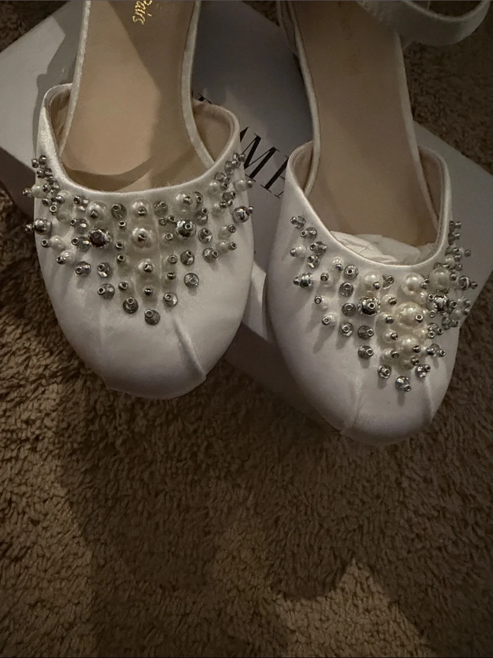 White Embellished Girls Ankle-Strap wedge dress shoe
